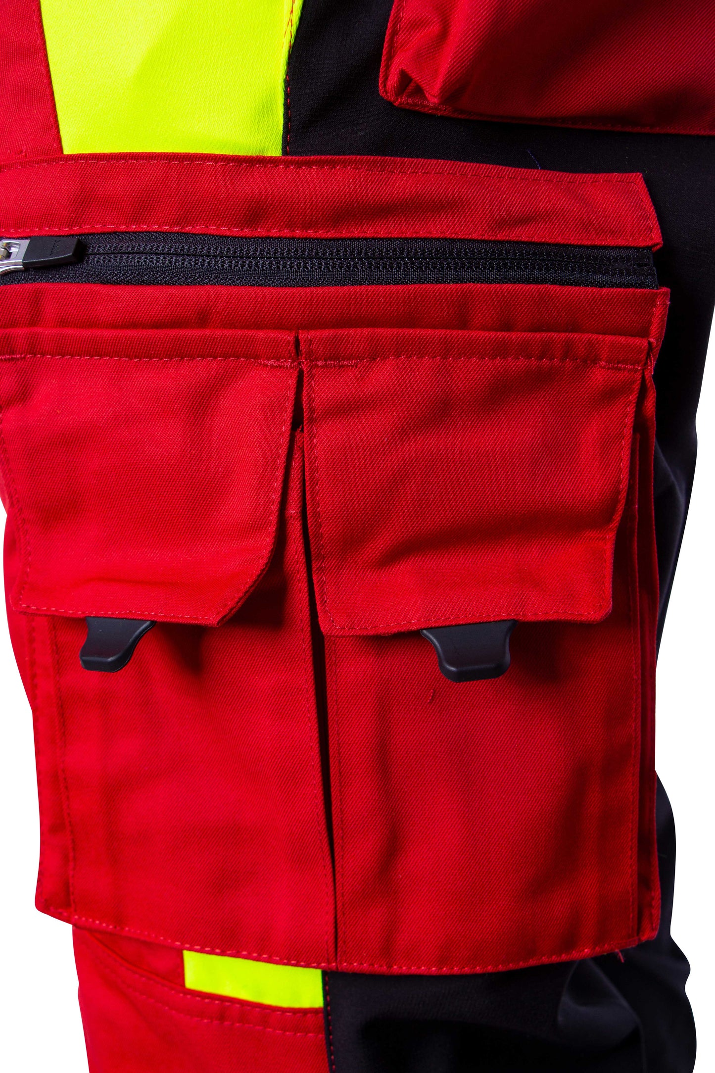 Hüsler Einsatzhose Rettungsdienst, rot/leuchtgelb/schwarz, Membrane im Knie