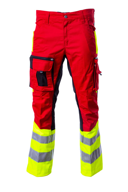 Hüsler Einsatzhose Rettungsdienst, rot/leuchtgelb/schwarz, Membrane im Knie