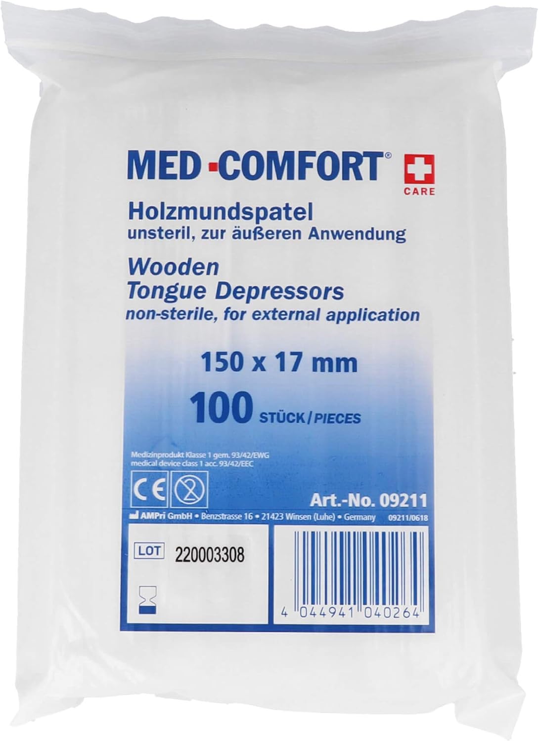 Holzmundspatel 100 Stück, Med-Comfort - aus naturbelassenem Birkenholz mit abgerundeten Kanten