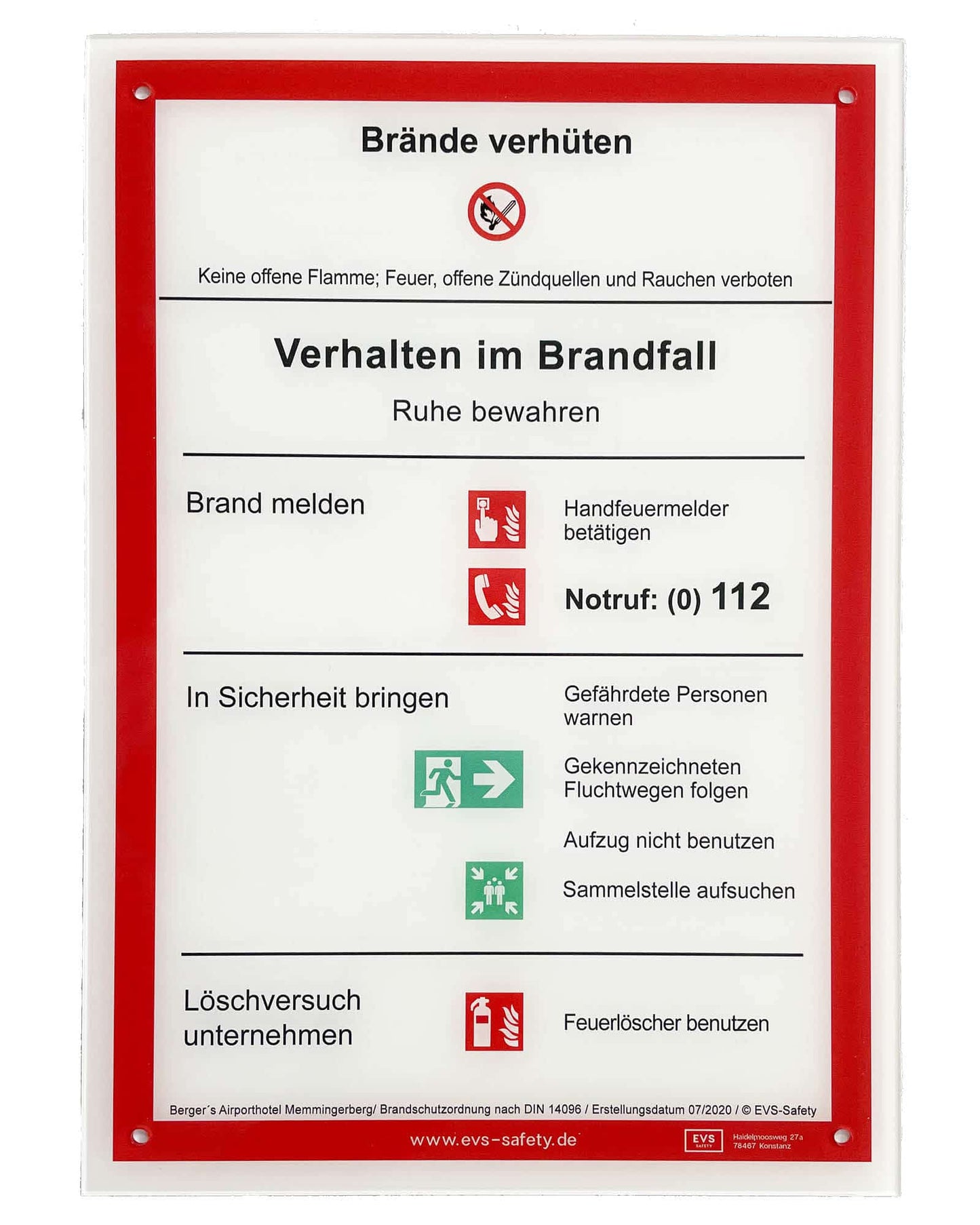 Premium-Schild Acryl “Verhalten im Brandfall” – Brandschutzordnung Teil A*