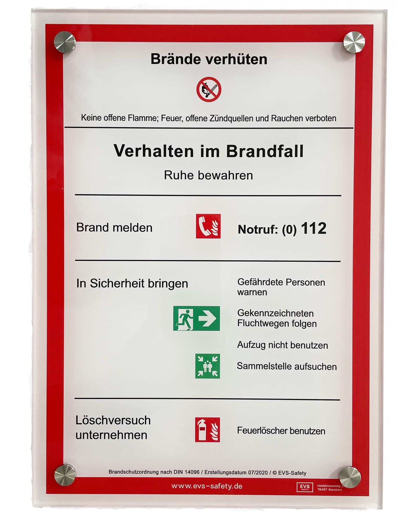 Premium-Schild Acryl “Verhalten im Brandfall” – Brandschutzordnung Teil A*