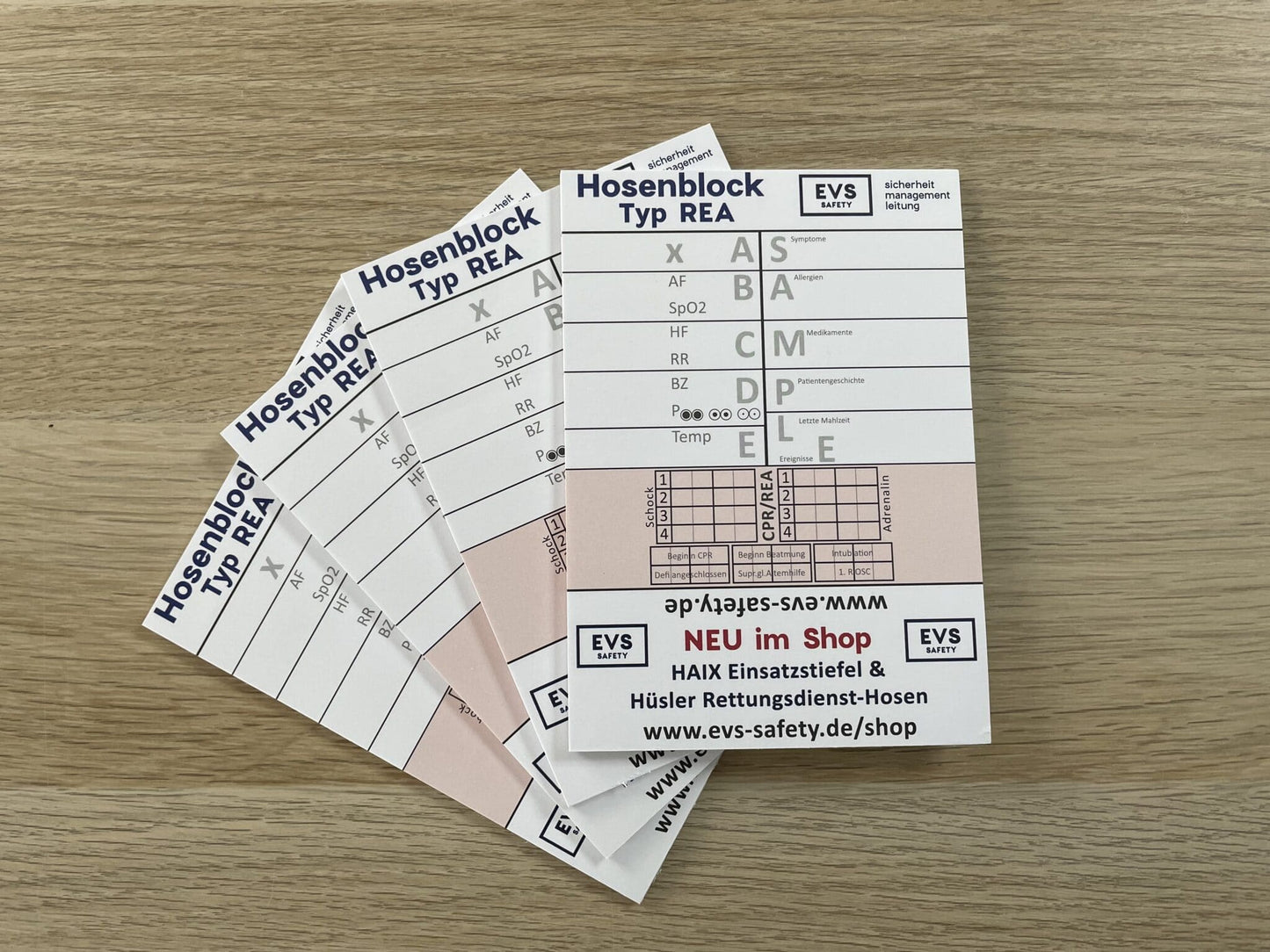 Hosenblock für den Rettungsdienst, Typ REA+; Paket mit 10 Blöcken, mit ABCDE-Schema, Block DIN A6