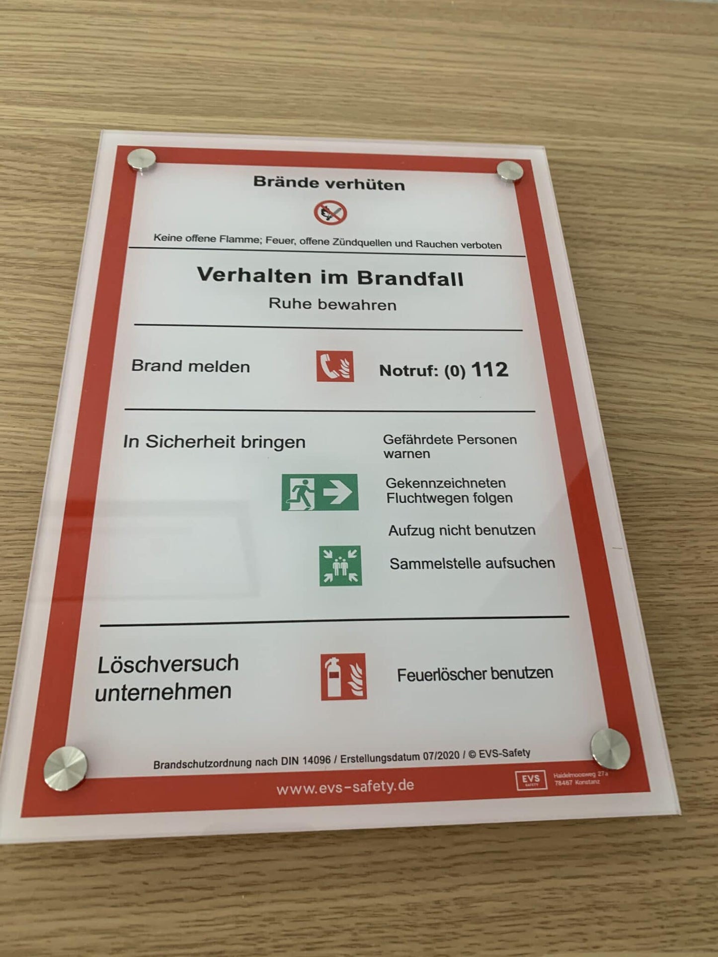 Premium-Schild Acryl “Verhalten im Brandfall” – Brandschutzordnung Teil A*