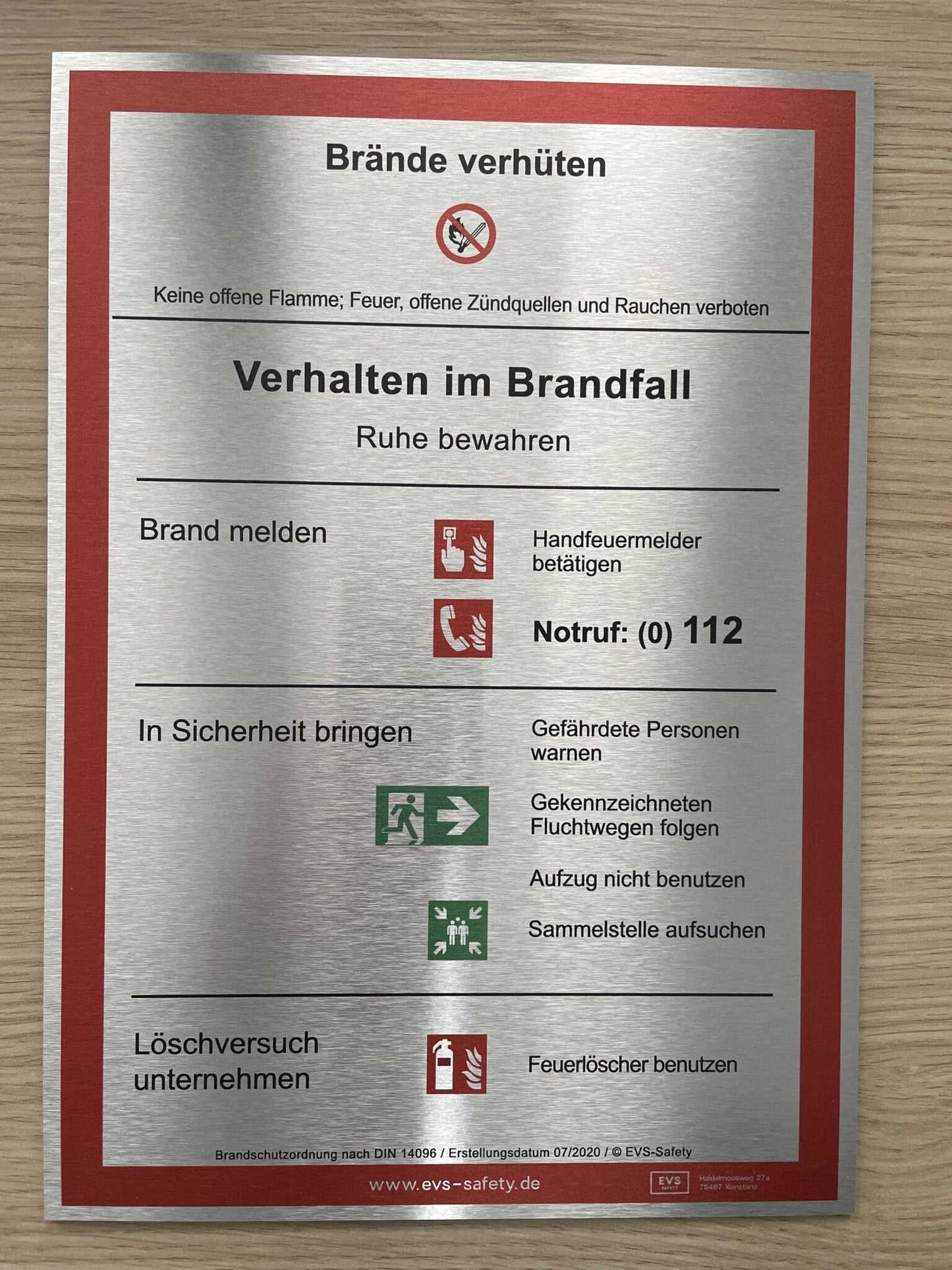 Premium-Schild Aluminium “Verhalten im Brandfall” – Brandschutzordnung Teil A*