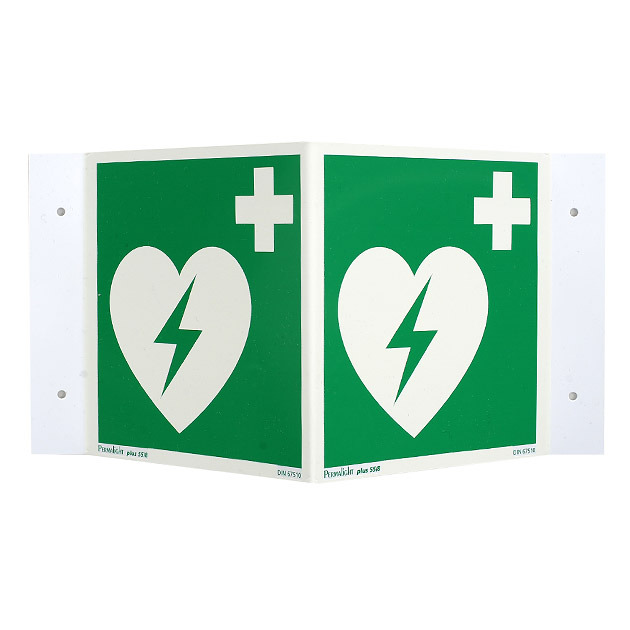 AED rechtwinkliges Nasenschild Nachleuchtend (Abmessung: 15x15/30cm)