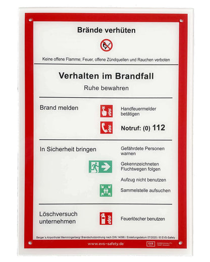 Premium-Schild Acryl “Verhalten im Brandfall” – Brandschutzordnung Teil A*