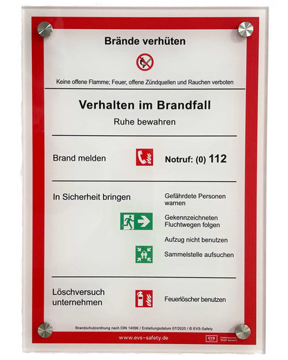 Premium-Schild Acryl “Verhalten im Brandfall” – Brandschutzordnung Teil A*