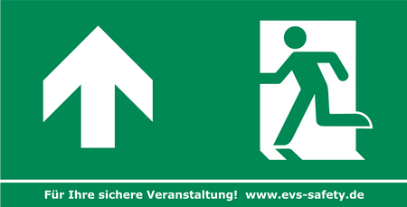 Fluchtweg-Banner “Notausgang” (geradeaus) für Bauzäune