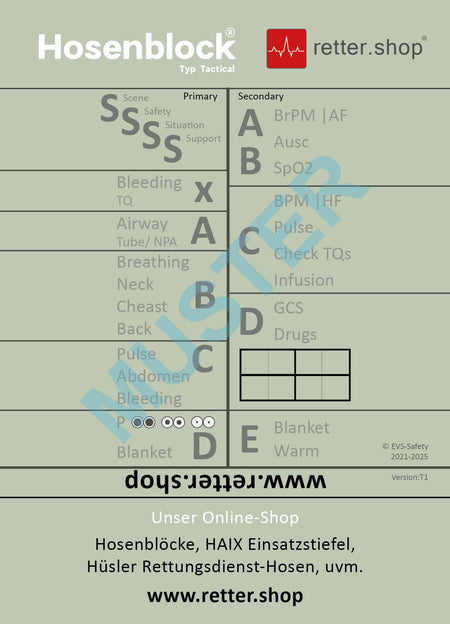 Hosenblock für den Rettungsdienst, Typ Tactical; Paket mit 10 Blöcken, mit ABCDE-Schema, Block DIN A6 - Ansicht 2