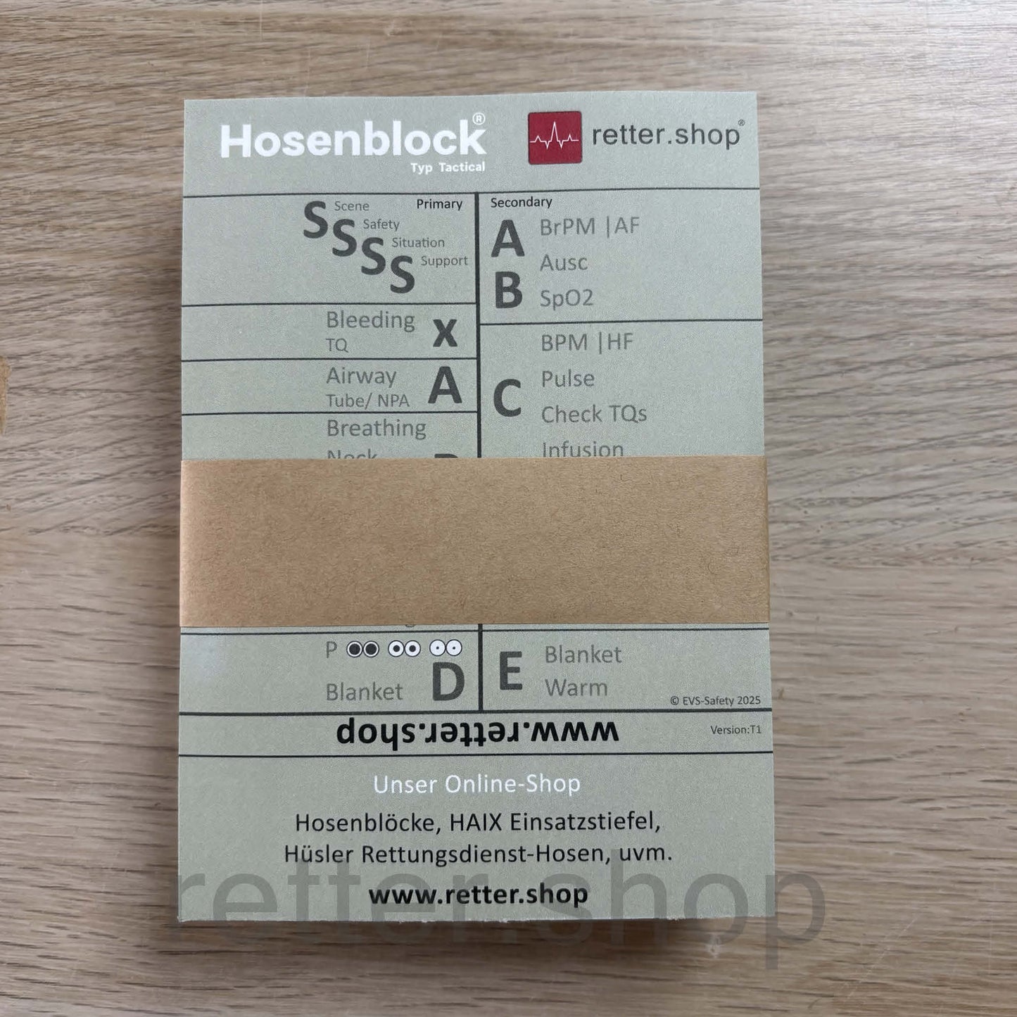 Hosenblock für den Rettungsdienst, Typ Tactical; Paket mit 10 Blöcken, mit ABCDE-Schema, Block DIN A6