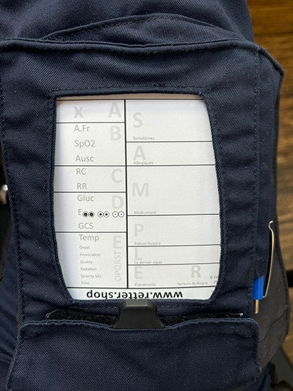 Pantalonbloc pour services d’urgence, type A français ; Paquet de 10 blocs, avec schéma ABCDE, bloc DIN A6