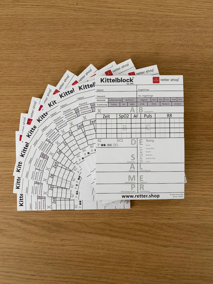 Kittelblock für die Notaufnahme und das Krankenhaus, Typ ZNA; Paket mit 10 Blöcken, mit ABCDE-Schema, Block DIN A6