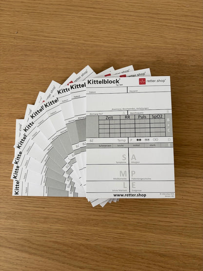 Kittelblock für den Sanitätsdienst, Typ SAN; Paket mit 10 Blöcken, mit SAMPLE-Schema, Block DIN A6