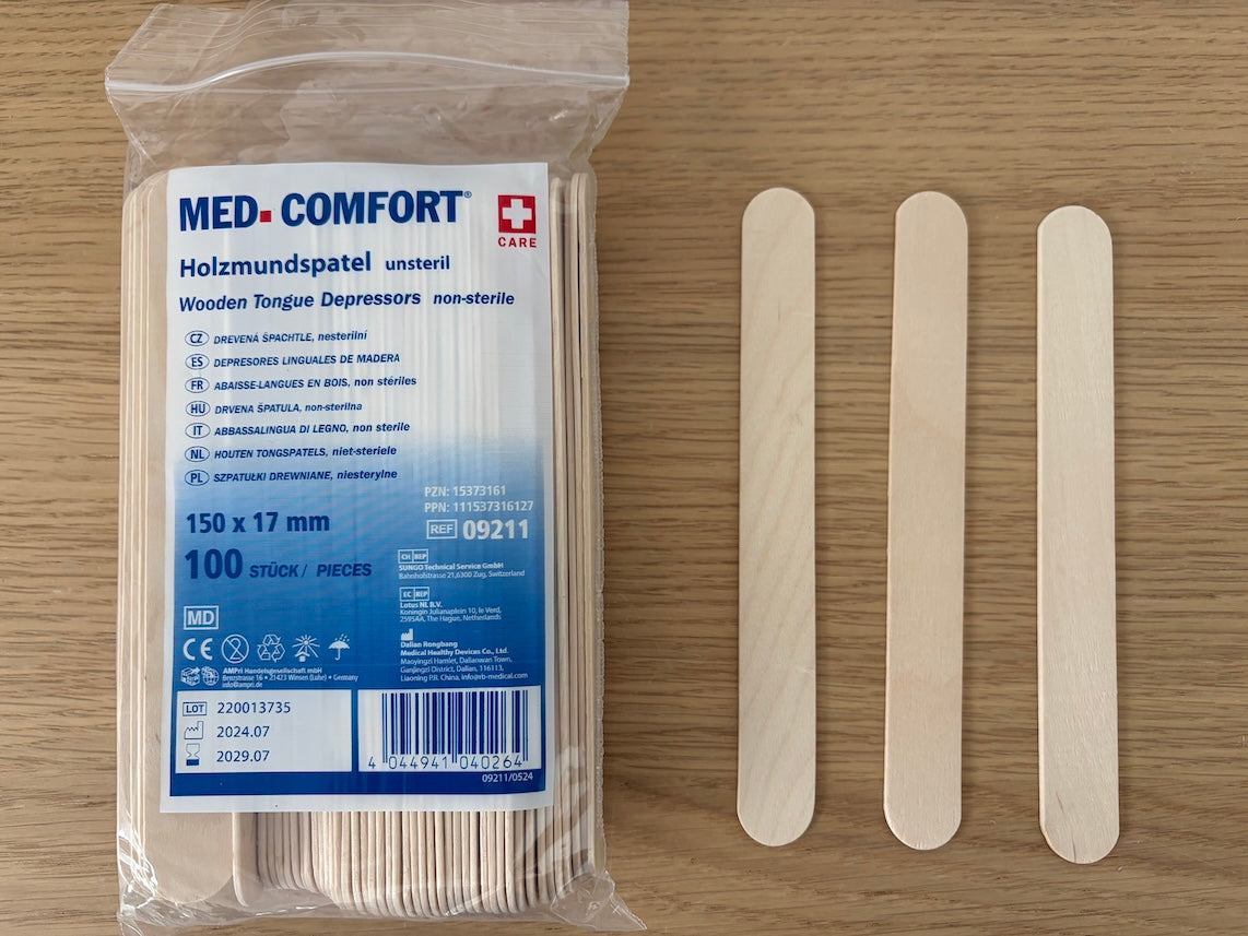 Holzmundspatel 100 Stück, Med-Comfort - aus naturbelassenem Birkenholz mit abgerundeten Kanten