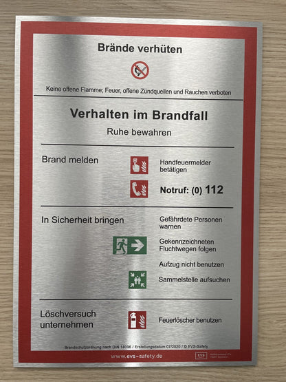 Premium-Schild Aluminium “Verhalten im Brandfall” – Brandschutzordnung Teil A*