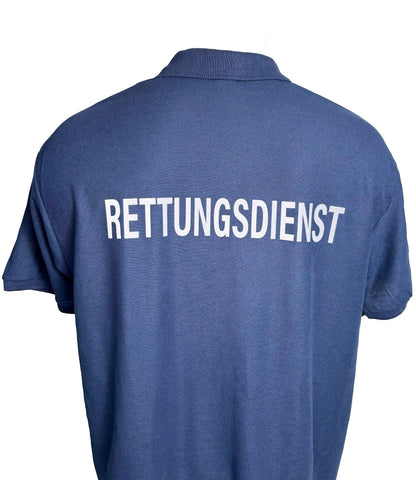 Polo-Shirt Rettungsdienst blau, Flock hinten und vorne