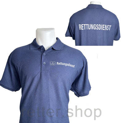 Polo-Shirt Rettungsdienst blau, Flock hinten und vorne