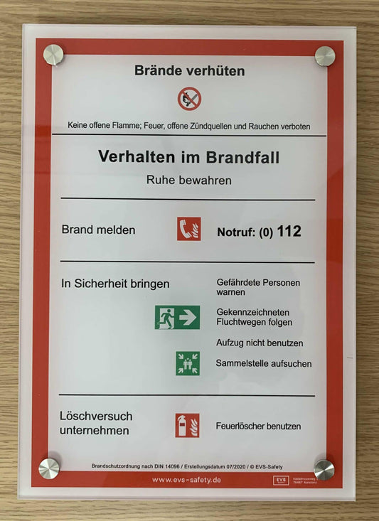 Schild Acryl "Verhalten im Brandfall" - Brandschutzordnung Teil A