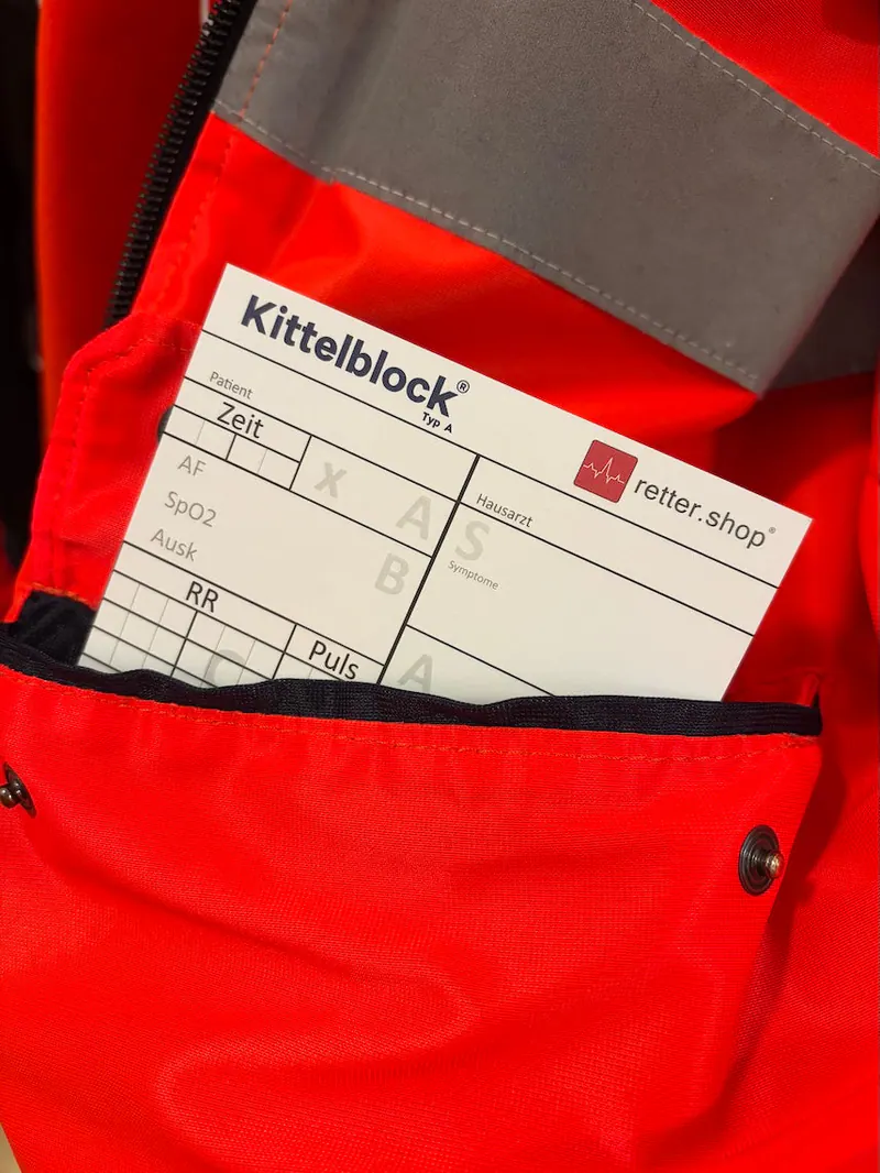 Kittelblock für den Rettungsdienst, Typ A; Paket mit 10 Blöcken, mit ABCDE-Schema, Block DIN A6