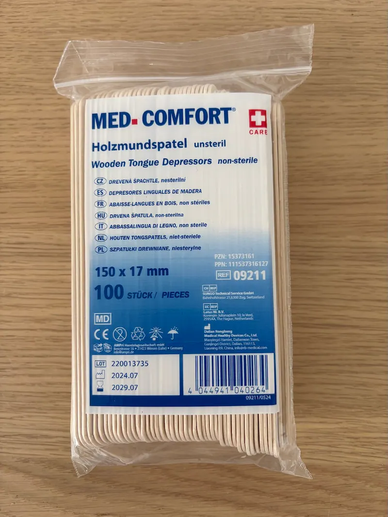 Holzmundspatel 100 Stück, Med-Comfort - aus naturbelassenem Birkenholz mit abgerundeten Kanten